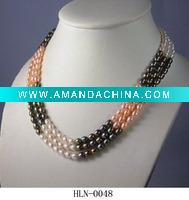 Wholesale freshwater three strand rice pearl necklace