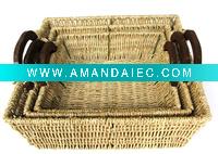 Wholesale Square Set Of Three Seagrass Fruit Basket