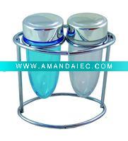Wholesale Salt & Pepper Set W/Metal Rack Dia:4x9.5(H)cm - A04454