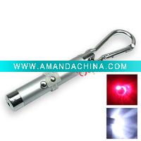 Wholesale 2 in 1 5mW 650nm Red Laser Pointer Flashlight Keychain With LED Silver