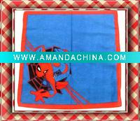 Wholesale 100% Cotton children's Handkerchiefs,cartoon handkerchief,spider-man