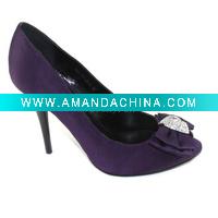 Wholesale VELONY2011 newest purple silk fish mouth high heel sexy women wedding shoe with bowknot+diamond