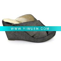 Wholesale 6888-03A VELONY fashion grey crossed wedge heel open toe suede slipper with sequins