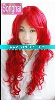 Wholesale Red Long Curl Cosplay Synthetic Wig