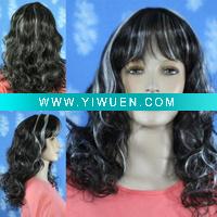 Wholesale Cosplay Long Wavy Black White highlights Bangs