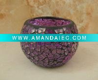 Round Purple Mosaic Glass Candle Holder