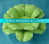 Hand made green glazed flower shape dolomite candle holder