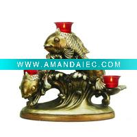Wholesale decorative resin 3pcs fishes tealight candle holder with 3pcs glass cups