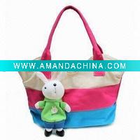 Wholesale Fashionable Handbag, Made of Canvas with Rabbit Toy Accessory