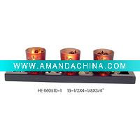 Wholesale Flocked Glass Candle Holder with Wooden Base