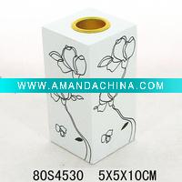 Wholesale white flower wooden decorative candle holder