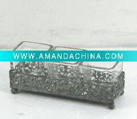 metal home decoration candle holder w/3 square glass cups