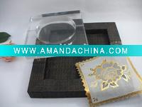 Wholesale Delicate Crystal leather cigar ashtray/tobacco jar/leather home decoration/square high grade ashtray/tobacco jar