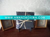 Wholesale Square Black Slate Decoration with natural raffia bow