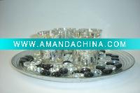 Wholesale silver glass votive candle holder with decorative stones and plate for holiday decoration