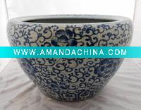 Blue and White Crackled Ceramic Fish Bowl WRYHE12