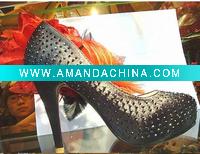 Wholesale ws-138 big flower feather black wedding shoes evening shoes stage shoes party shoes