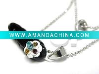 Wholesale White gold plating crystal metal epoxy flower shoe pendant necklace
