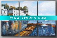 Wholesale Modern Group Palette Knife Harbor Scenery Oil Painting (3 panels)