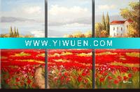 Wholesale Beautiful Red Poppies Field Seascape Group Canvas Painting (3 panels)