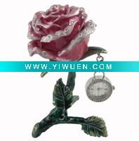 Wholesale DWA00115A Fashion Metal Rose Trinket Box With a Mini Desk Clock