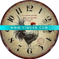 Wholesale Dia12" Antique Rooster Round Wooden Promotional Clock