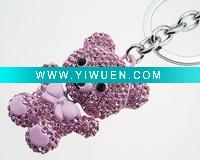 Wholesale Alloy crystal pink bear fashion key chain