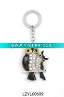 Wholesale fashional rhinestone crafts owl key tag