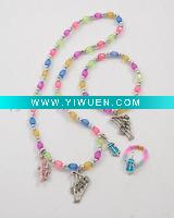 Wholesale Silver Tone / Multi Color Acrylic / Lead&nickel Compliant / Kids Music Charm Necklace, Bracelet & Ring Set
