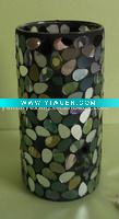 Wholesale 8" Handmade mosaic glass vase with mosaic mirror design in cylinder shape