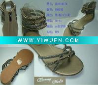 Wholesale flat heel sandal 2011 the new styles and comfortable metal women sandals shoes simple pu heel cover flat sandal
