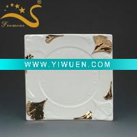 Wholesale Ginkgo design white porcelain dinner square plates