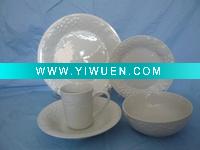 Wholesale 16pcs embossed porcelain dinnerware set ( stocklot)