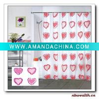 Wholesale beautiful pink hart-shape pvc printed shower curtain