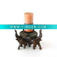 Wholesale Candle Holder, 3 Elephants, Trunk Up Design.