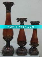 Wholesale S/3 Crackle Glass w/resin Candle Holder