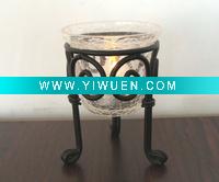 Wholesale (G005) glass candle holder with iron stand