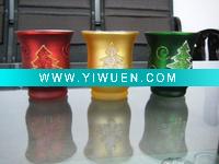 Wholesale hurricane glass X'mas candle holder with Christmas tree