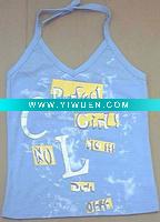 Wholesale girl's knitted cotton vest / tank top with printed on front for girl's