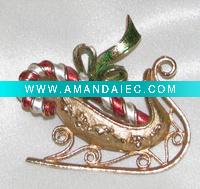 Wholesale 2011 Hot Sale Sparkling Enamel Christmas Brooch, Sleigh Christmas Gift Brooch HSXBH1015