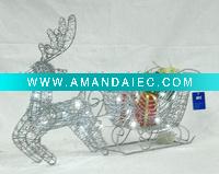 Wholesale decotation of Running wire deer with sleigh and sisal giftbox and white LED lights