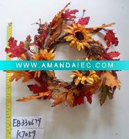 Wholesale artificial flower home decoration wreath with oak leaves & sunflowers