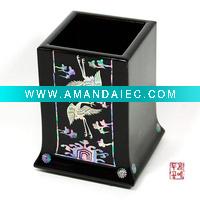 Wholesale [KITA]Mother of Pearl Wood Pen Holder Inlaid with Crane and Cloud