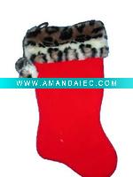 Wholesale 20'' red plush stocking with leopard cuff Christmas plush stocking