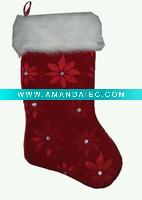 Wholesale 21inches velvet poinsettia stocking with gem and HP plush cuff