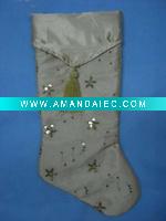 Wholesale 20inches satin stocking with embroidery pattern with sequins and tassel