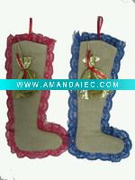 Wholesale 16inches flax stocking with lace with candy bag