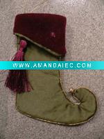 Wholesale 19inches satin stocking with velvet cuff and gold laciness with tassel