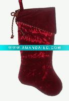 Wholesale 19" Red velvet xmas stocking with rope binding cuff