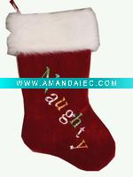 19"velvet stocking with embroidery and plush cuff